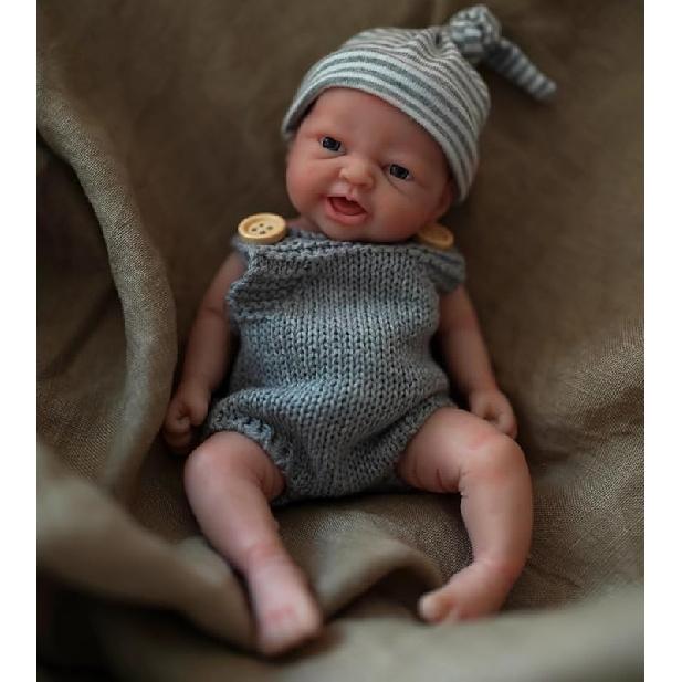 7" Micro Preemie Full Body Silicone Monkey Baby Doll Lux Lifelike Mini Reborn Doll Surprice Children Anti-Stress, Feel Real(Girl)