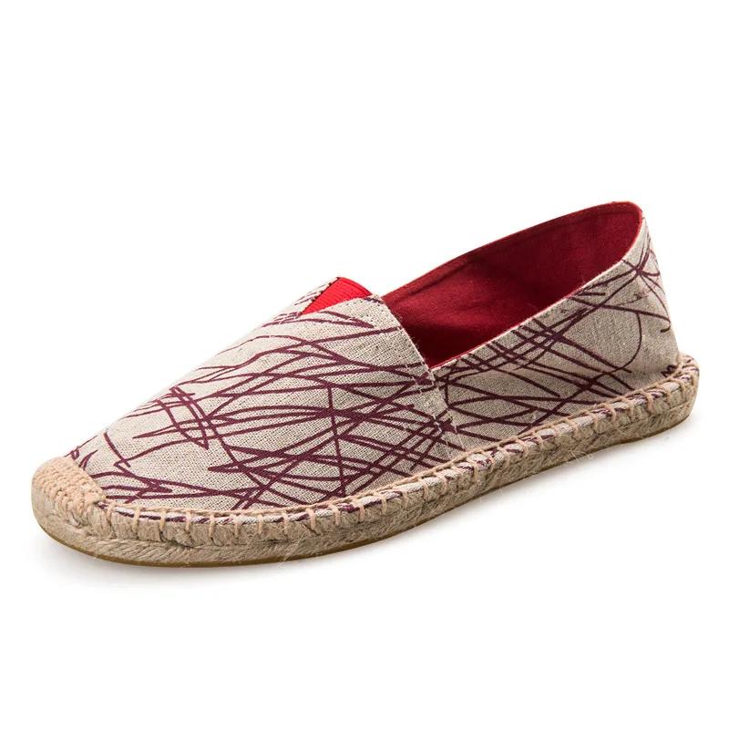 Pánské espadrilky, pánské patchworkové nazouvací letní boty, pánské mokasíny, prodyšné plátěné pánské boty, jutové zabalené dámské boty, unisex boty