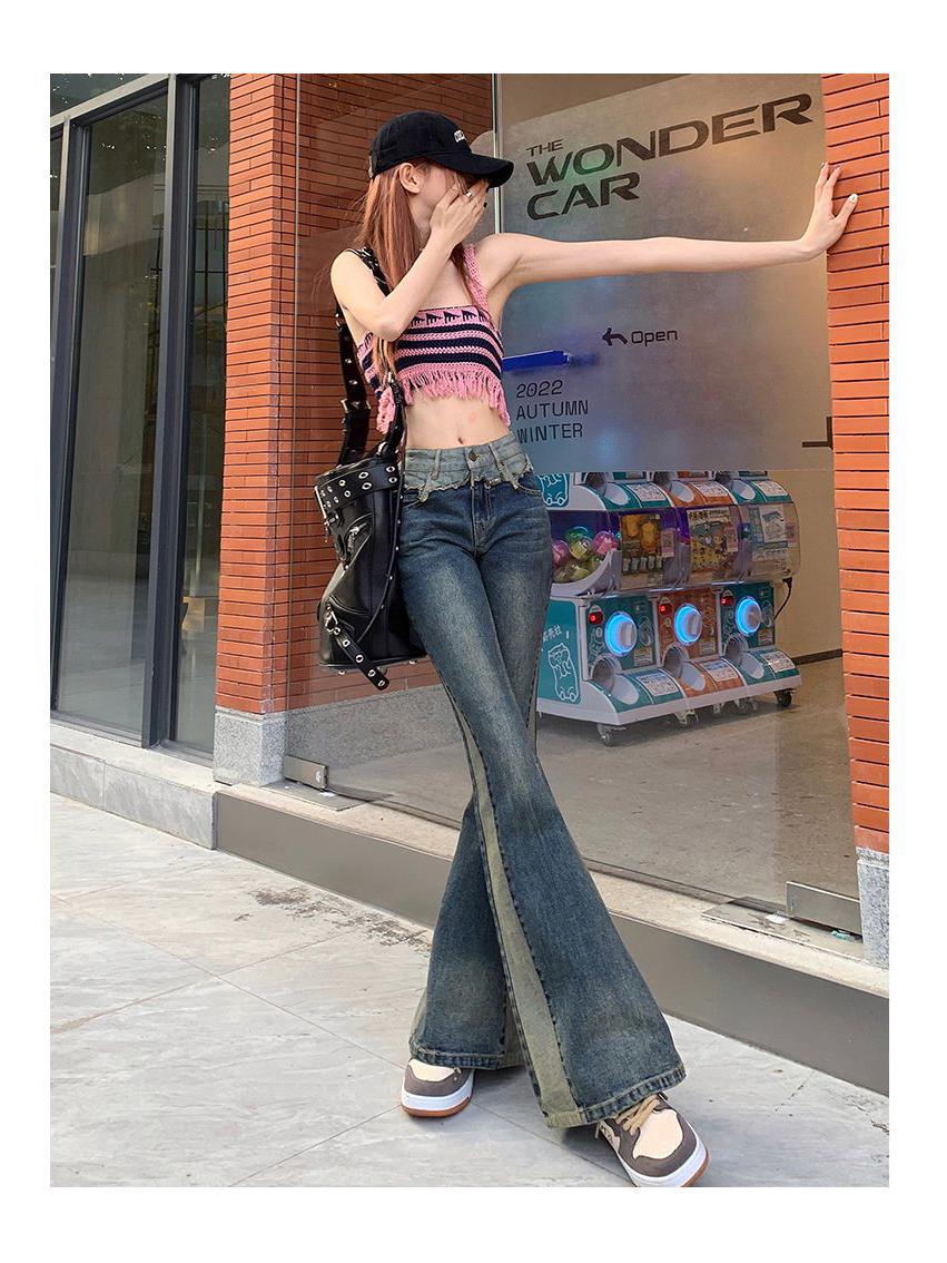 

Ретро Джинсовые Брюки Клеш с Высокой Посадкой и Цветными Блоками для Женщин - Моделирующий Лоскутный Дизайн XL