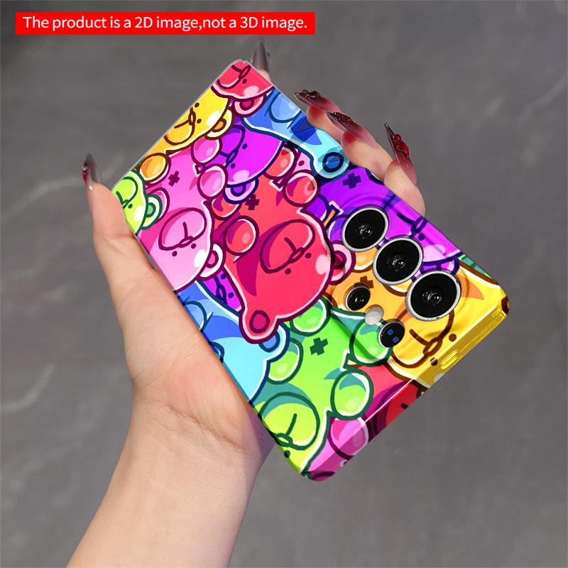 2DFlat Samsung Phone Case Colorful Bear Pattern Phone Case Applicable To Galaxy S22 S23 S24 S25ULTRA S26 A12 A13 A14 A15 A16 A34 A35 A54 A55