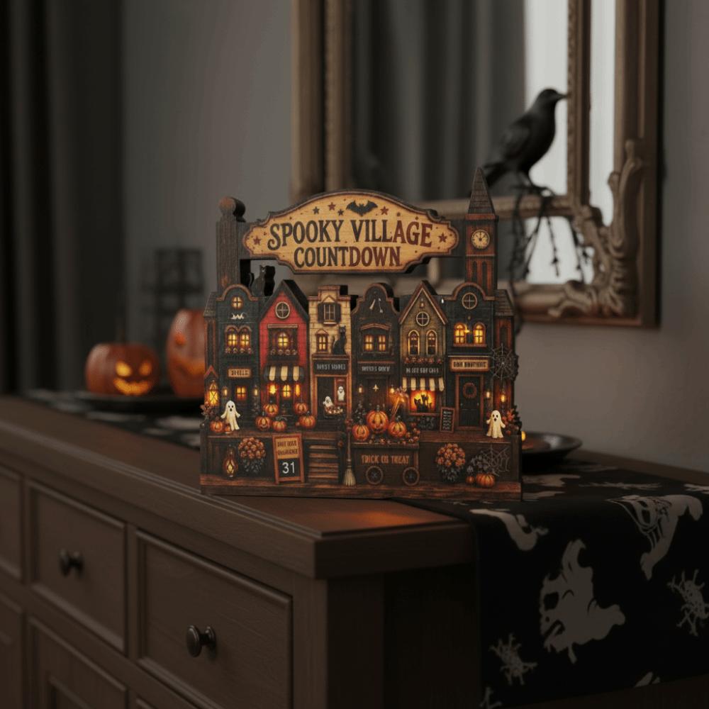 Vintage Finish Wooden Haunted House Multi-layer Rustic Autumn Ornament Interior Designer