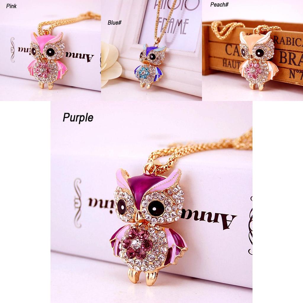 Luxurious Crystal Pendant Long Necklace Featuring Vintage Punk Style Rhinestone Owl