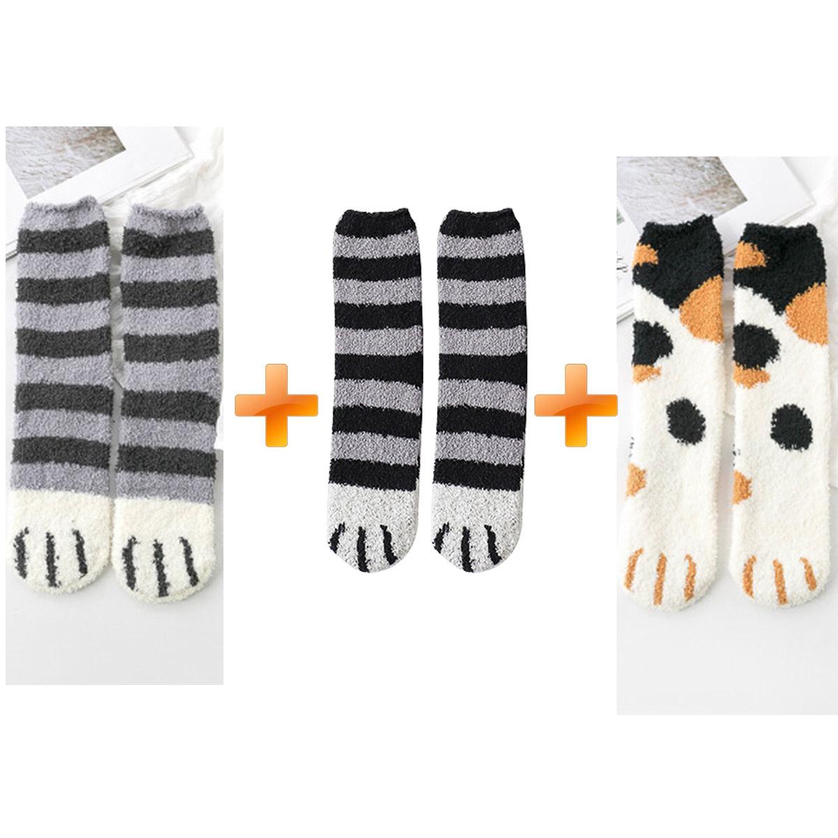 

3 пары/компл. хлопковые носки для женщин, зимние толстые теплые носки с принтом кошачьей лапы, повседневные модные носки One Size