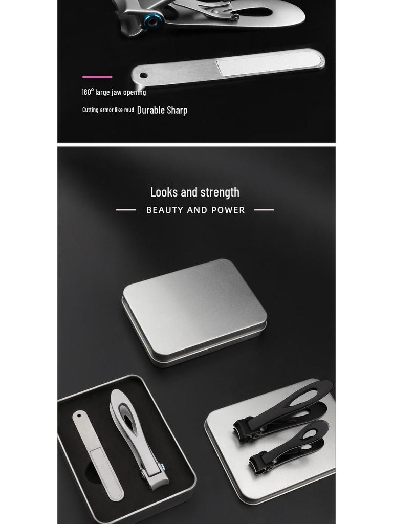 Large Anti-Splash Stainless Steel Nail Clippers - Manicure Set for Thick Toenails