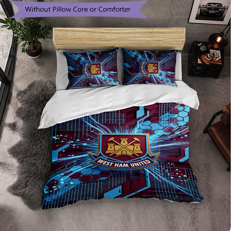 West Ham United Calcio Set Biancheria da Letto 3 Pezzi Morbido Set Copripiumino con Federe Set Decorazione Camera da Letto per la Casa