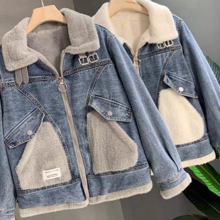 Cozy Denim Jacket with Faux Mink Fur Trim, Ideal for Fall and Winter