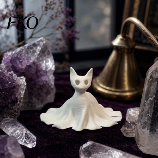 High Precision 3D Printed Ornament Cat Ghost Statues, Halloween Haunted Kitten Figurines with Hollow Eyes Three Style Set & Flowing