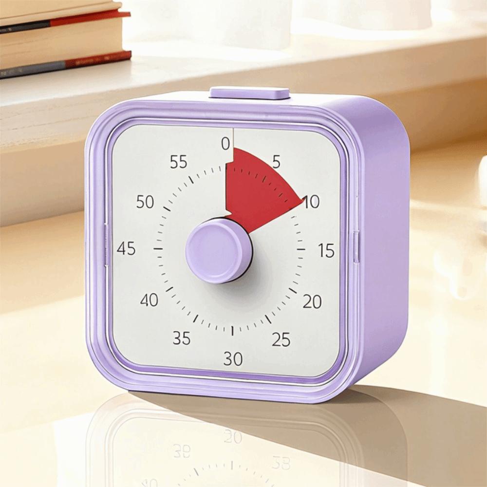 

60 Minutes Countdown Alarm Clock Round/Square Kitchen Timer Visual Timer Time Management Tool Square Purple
