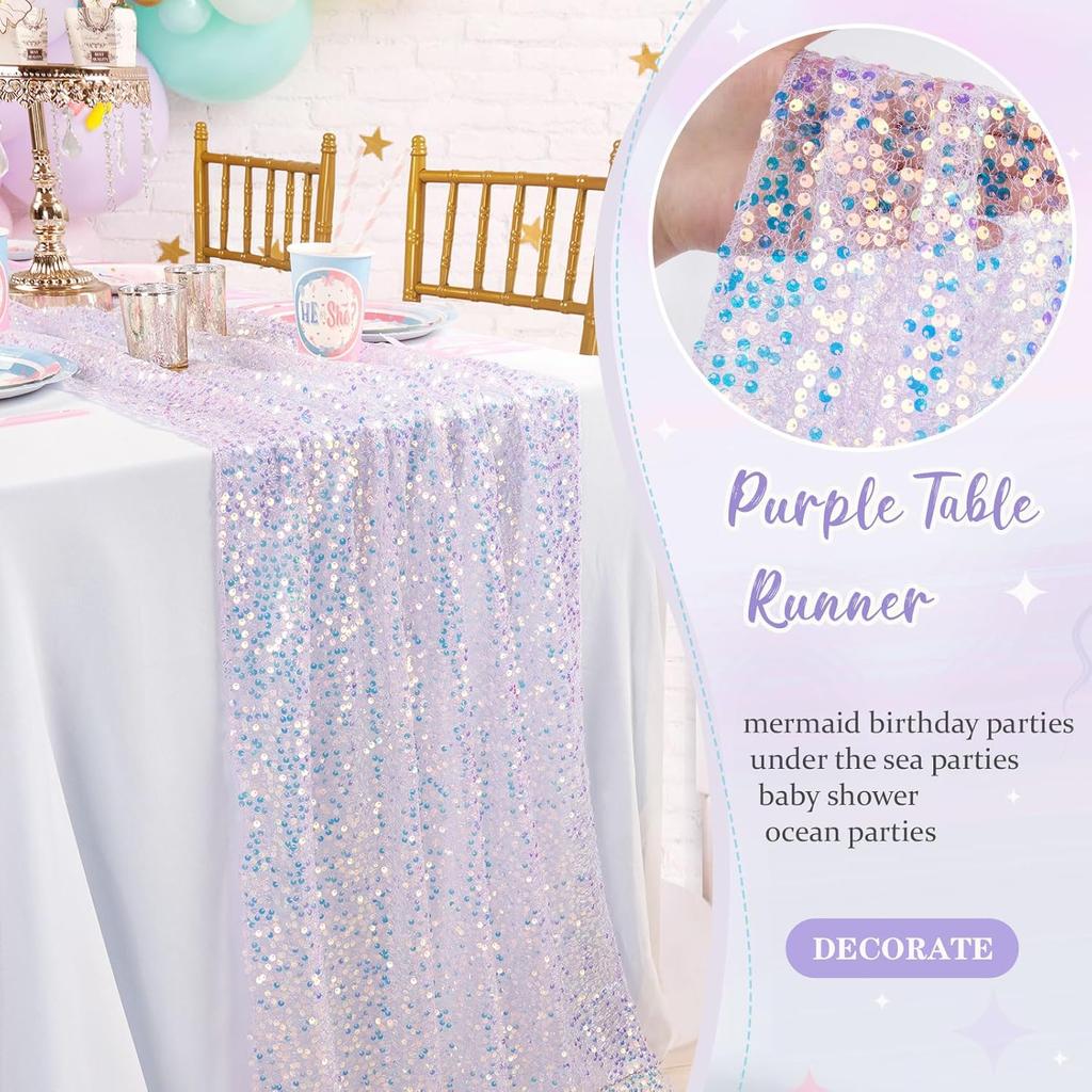 Iridescent Sequin Table Runner, Glitter Sequin Table Runner for Mermaid Birthday Indoor Outdoor Wedding Birthday Party Supplies
