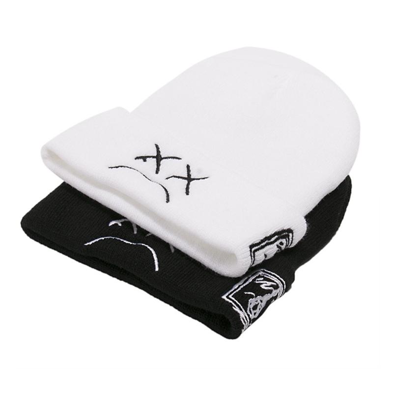 Simple Funny Sad Face Expression Warm Ear for Protection Knitted Hat Personality Outdoor Trend All-match for Men Women