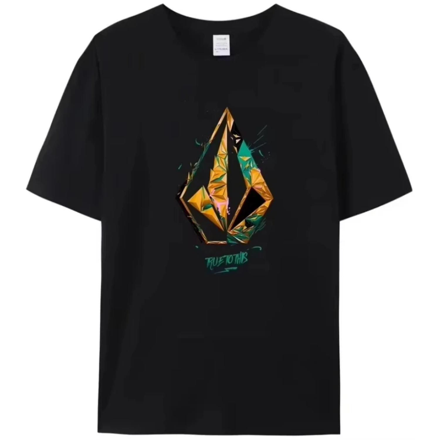 

2026 New Volcom Men Women Cotton T-shirt Luxury Brand Fashion Big Size Top Casual Short Sleeve Streetwear Classic Print Loose S чёрный