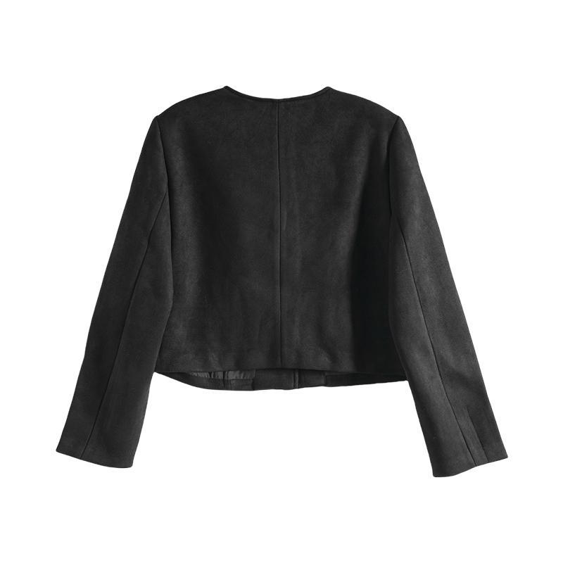 Maslan Temperament Slim Fit Light Mature Style High-End Sense Short Round Neck Long-Sleeved Solid Color Versatile Jacket