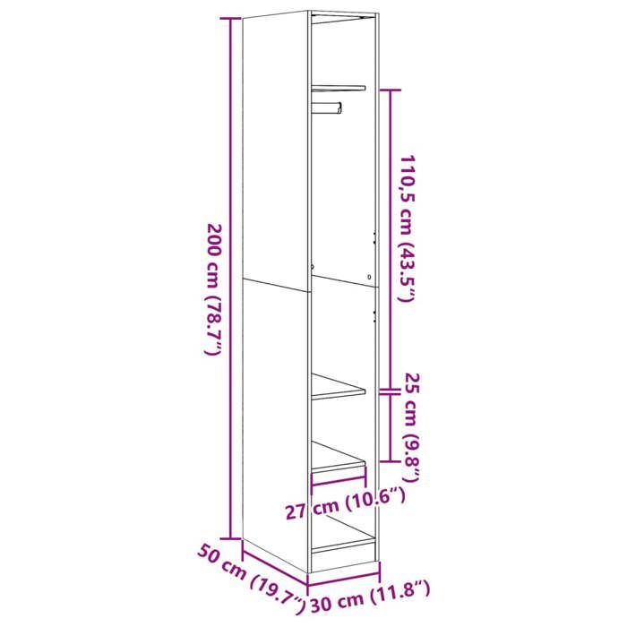 VidaXL Garde-robe gris béton 30x50x200 cm bois d'ingénierie, armoire de rangement, organisateur de garde-robe, armoire, 3307687