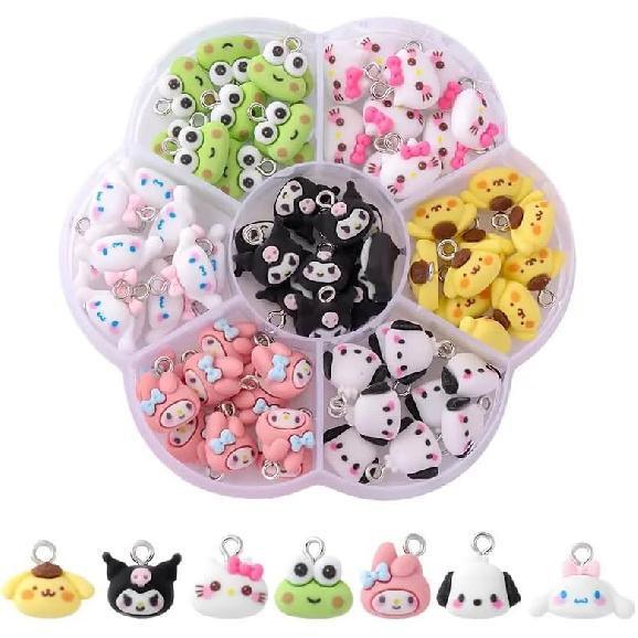 AJP 35PCS Mini Pendant Charms Colorful Cartoon Resin Charms Jewelry Making DIY Pendant Ornament Cute Kitty Shape Charms for DIY Craft Bracelet