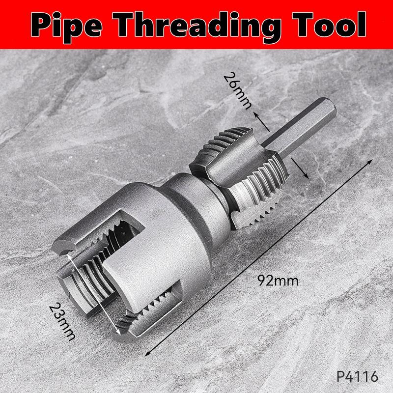 Integrated Internal & External Pipe Threading Tool (1/2'' & 3/4'' Dies)–Electric Drill Compatible Pipe Threader Plumbing Repair