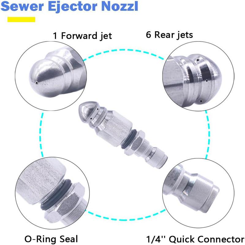 

Быстроразъемный штекер 1/4 дюйма из нержавеющей стали Насадка для сливного шланга 1 спереди 6 сзади Износостойкость Очистка канализации дренажа мойки высокого давления 55MM белый