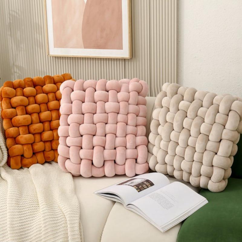 Living Room Cushion Square Hand Woven Plush Household Solid Color Bedroom Pillow Nordic Style Sofa Decoration Bay Window Cushion