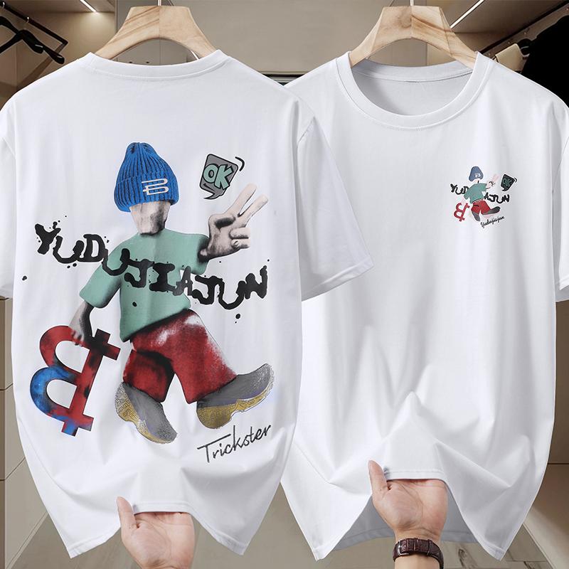 

4XL-11XL Большие размеры Топы Летние футболки большого размера Мужские футболки с коротким рукавом Модная винтажная одежда 4XL(85kg-95kg) белый