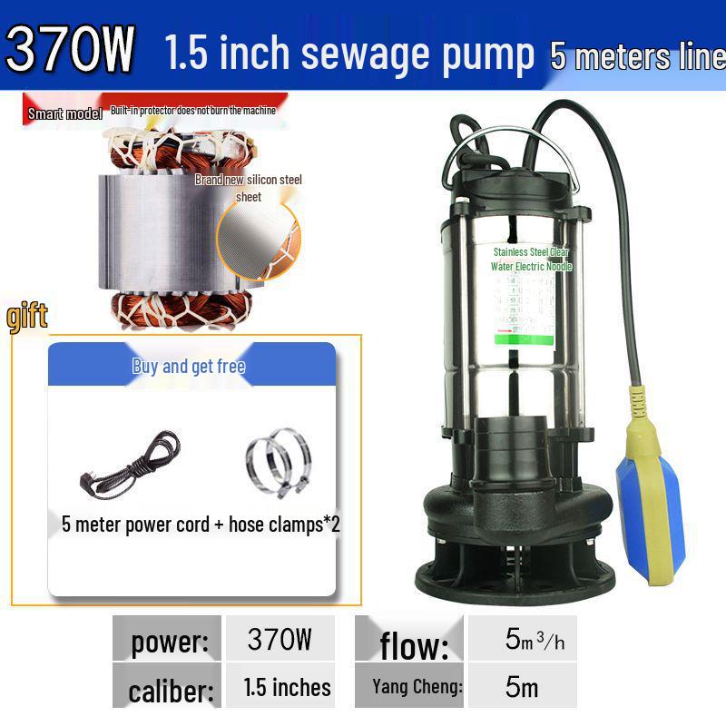 Stainless Steel 220V Small Submersible Water Pump for Household, High Head, Agricultural, and Sewage Use.