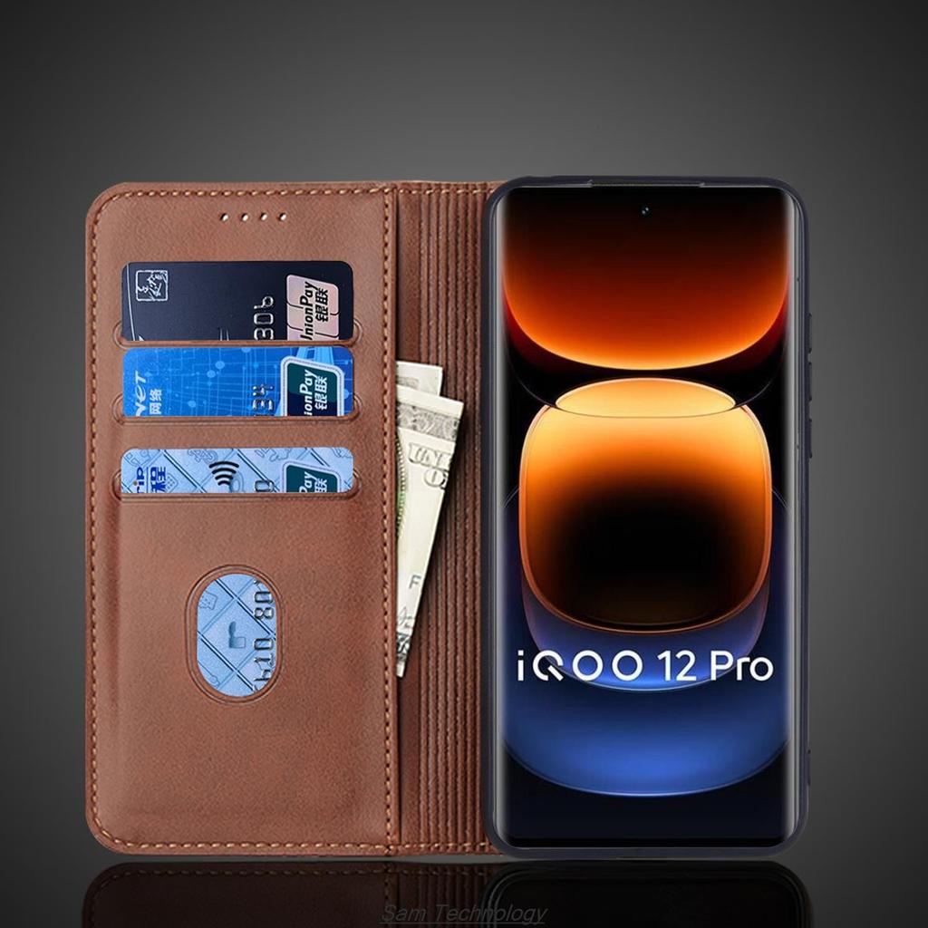 Magnetic Attraction Leather Case for Vivo iQOO 12 Pro / iQOO12 Pro Holster Flip Cover Case Wallet Phone Bags Capa Fundas Coque