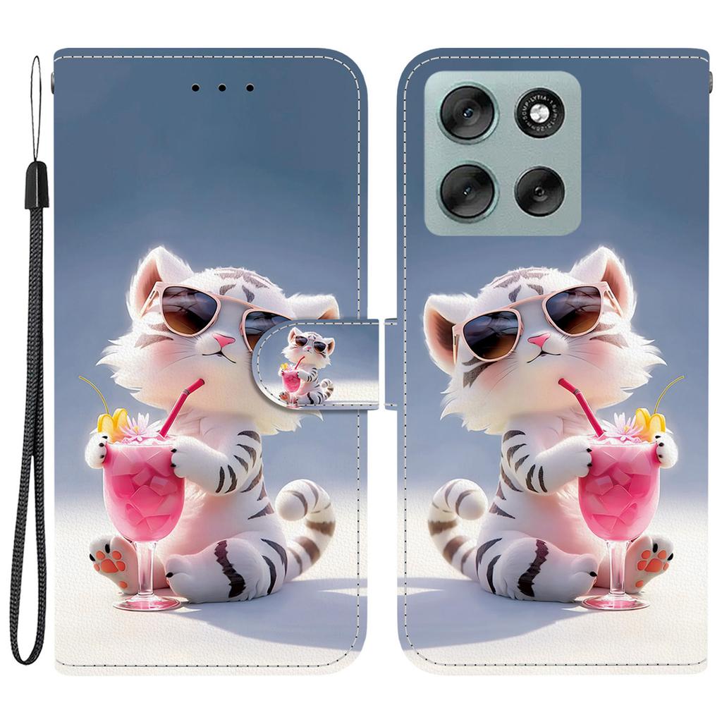 For Motorola Moto G56 5G Case Pattern Printing Anti-Drop Leather Flip Wallet Phone Cover with Lanyard