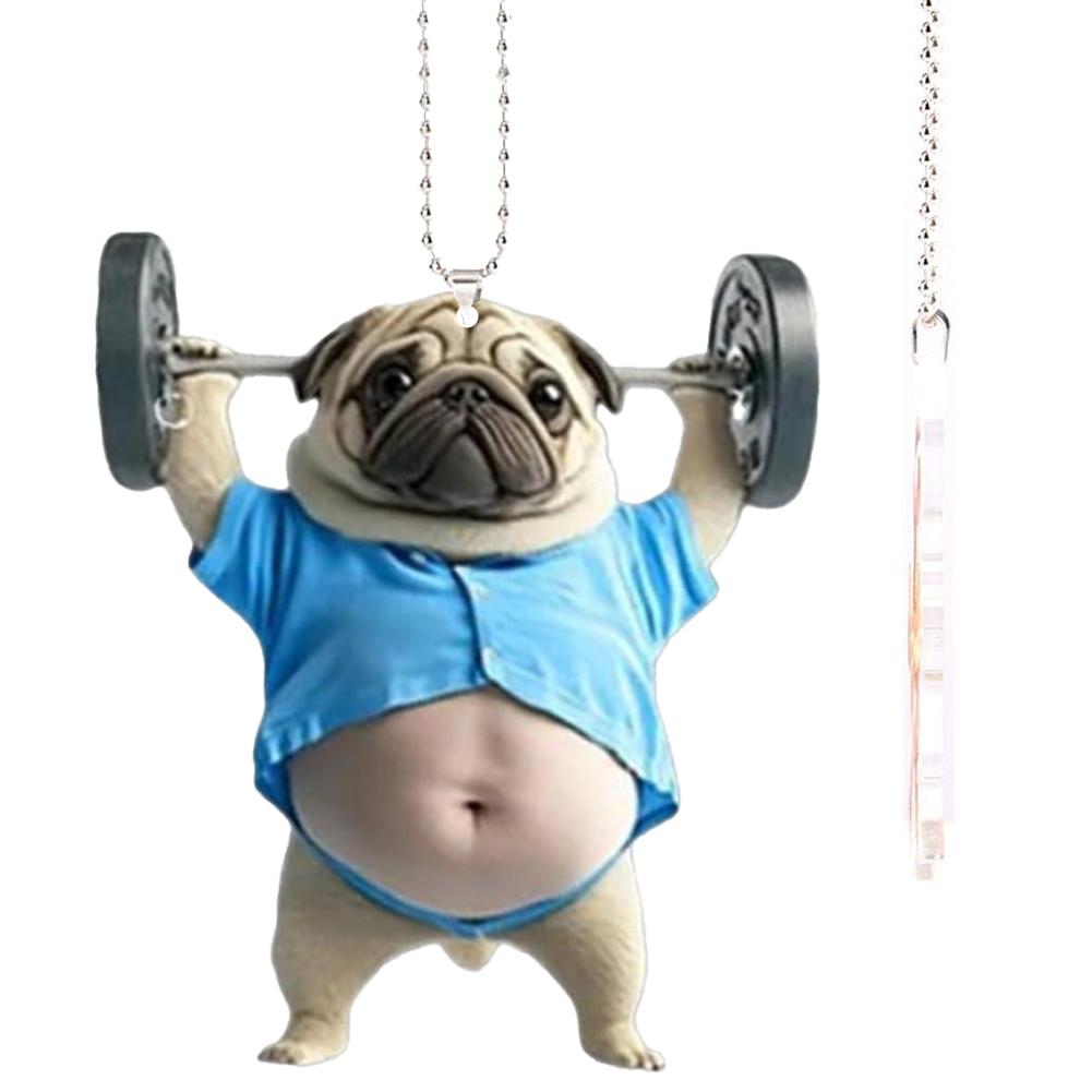 Adorable Pug Acrylic Car Rearview Mirror Accessories 2D Cute Puppy Pendant Ornaments Keychain Charms For Car Backpacks Decor