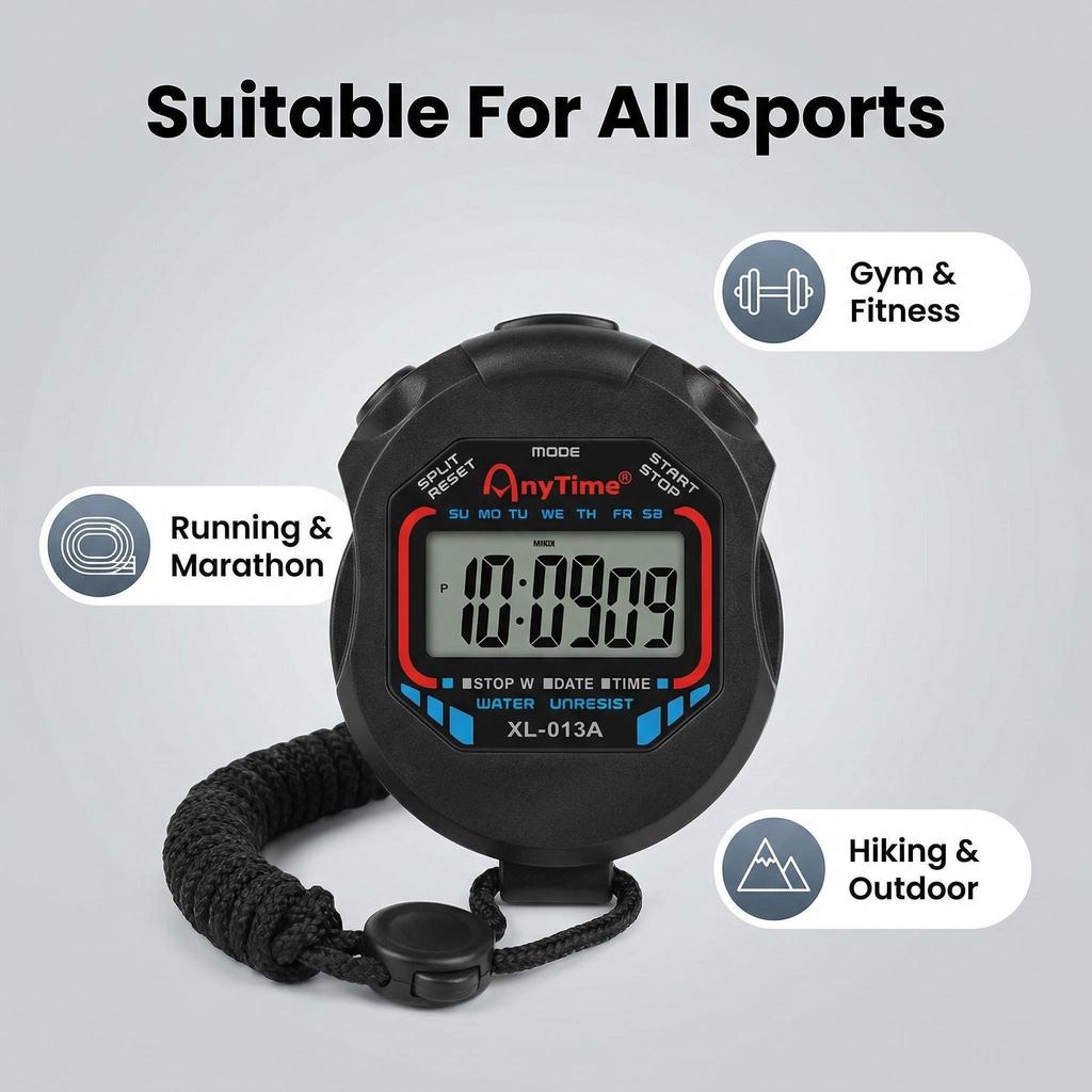 Digital Stopwatch Handheld Sports Timer Waterproof Multifunctional Stop Watch for Running Swimming Hiking Outdoor Competition