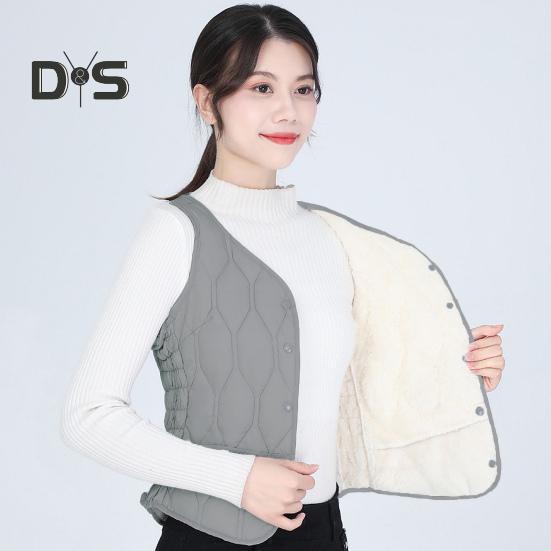 Wintermantel für Damen, Lagenlook, dünn, gepolstert, Knopfverschluss, V-Ausschnitt, ärmellos, einfarbig, winddicht, wärmespeichernd, Outdoor-Daunenmantel