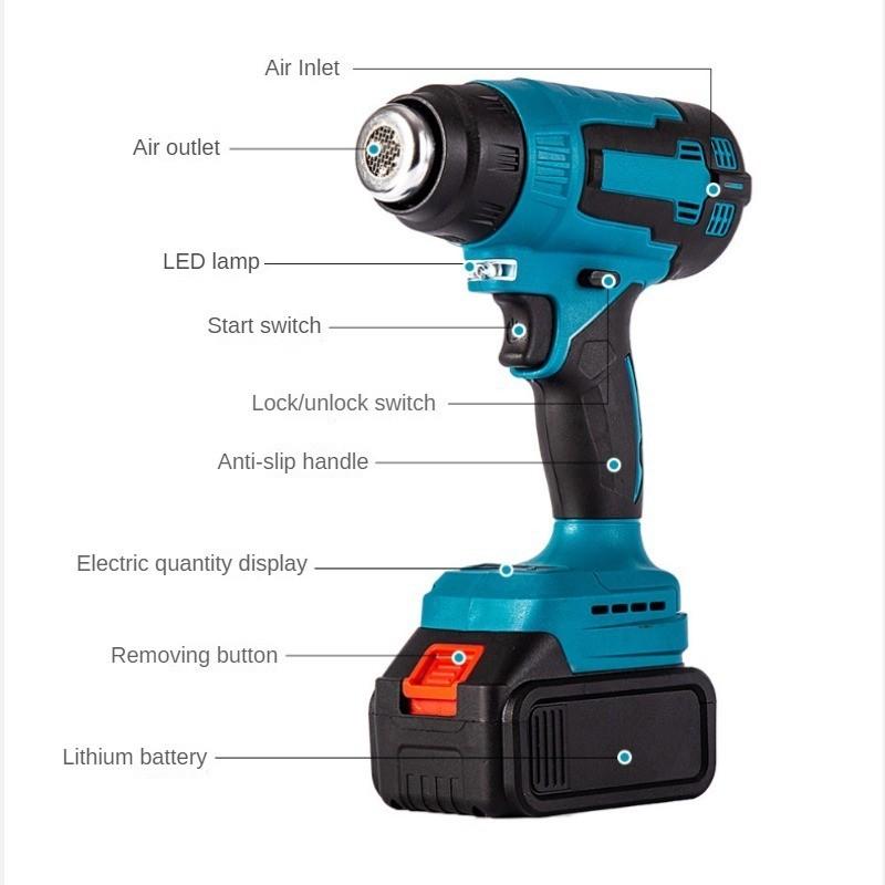 Wireless Portable Hot  Air Gun Handheld Rechargeable Baking Gun  Industrial Grade Film Coated Electric Heat Gun