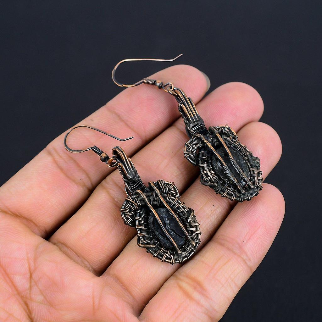 Abalone Shell 999 Copper Wire Wrapped Earrings, Handmade Gemstone Earrings Jewelry, Gifts For Wife Brand New Earrings