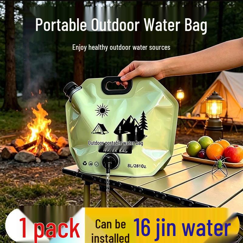 Foldable Large-Capacity Outdoor Water Storage Bag with Faucet - Portable for Camping and Emergencies.