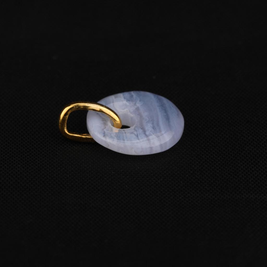 Blue Lace Agate Donut Pendant 925 Sterling Silver Gold Plated Minimal Fine Jewelry Gift for Her