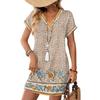 Women's Fashionable Floral Print V-neck Short Sleeved Pocket Casual Pullover Dress