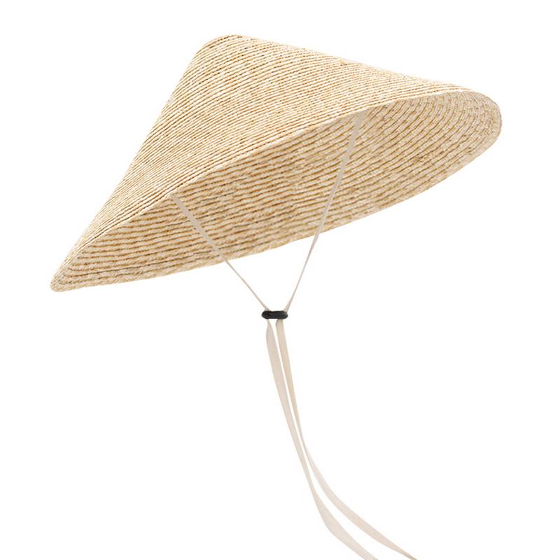 

Handmade Women Men Wheat-straw Bamboo Cone Sun Hat with Windproof Rope Wide Brim Outdoor Rain Cap 56-58cm бежевий