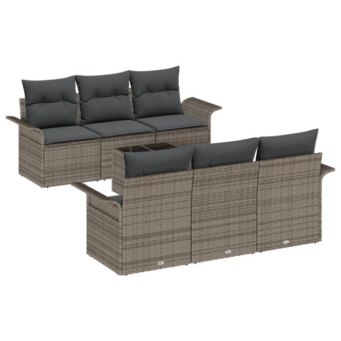Ensemble de canapés de jardin de 7 pièces vidaXL avec coussins en poly rotin gris, Canapé de jardin 2 places vidaXL353918