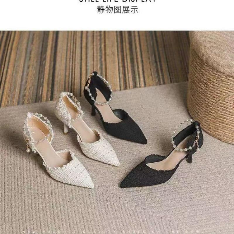 Fashion Womens Pumps Xiaoxiang Style Wedding Luxury Brand Design String Bead Pearls High Heels Lady Sexy Elegant Pointed Toe Pearl Shoes