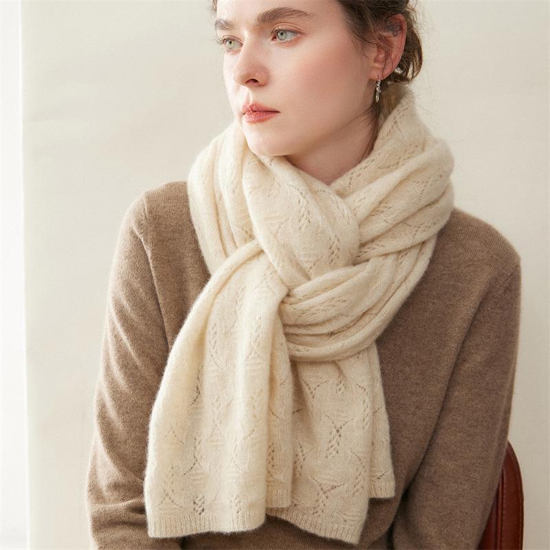 Women's 100% Pure Cashmere Scarf: Versatile, Warm, and Simple Solid Color for Autumn/Winter Neck Protection.