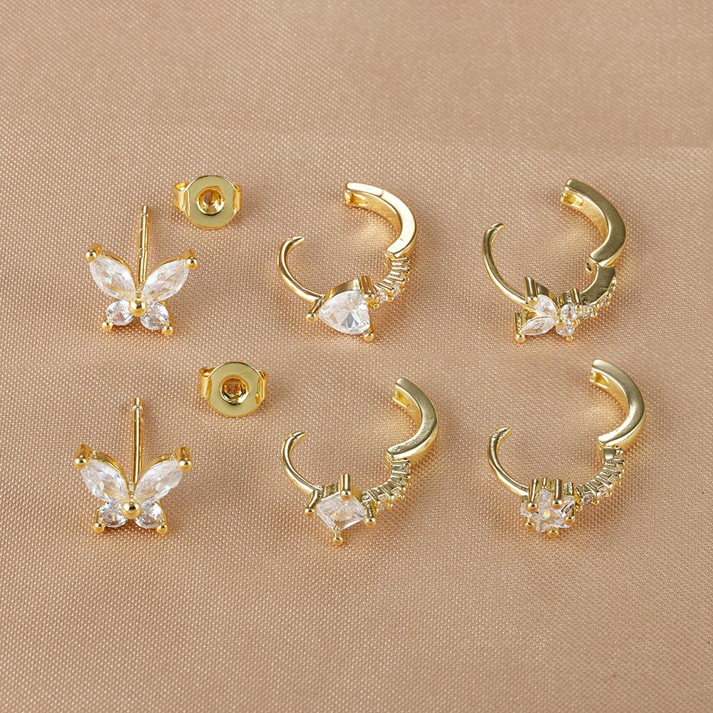 3Piece Stainless Steel Huggie Minimal Butterfly Hoop Earrings Little Cubic Zirconia Heart Cartilage Earrings Piercing Jewelry