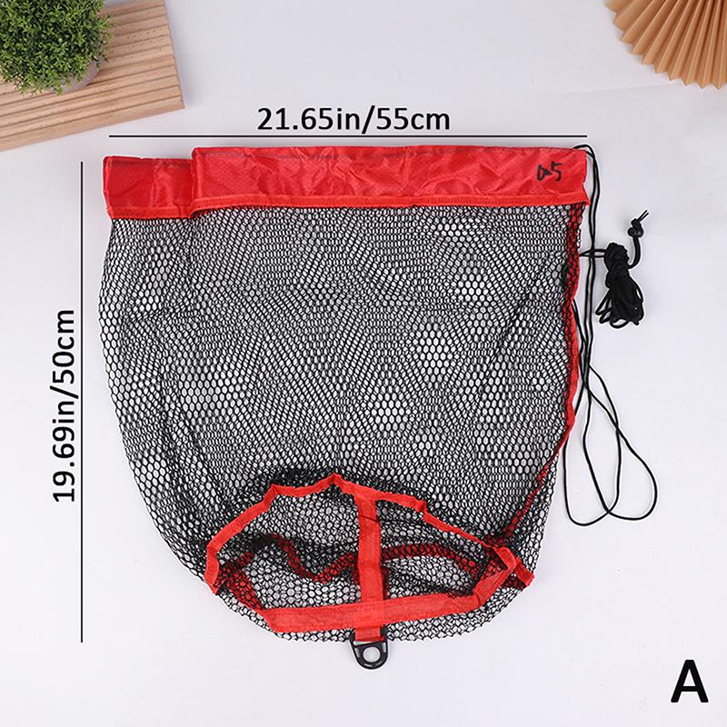 Portable Fishing Landing Net with Drawstring-Folding Thickened Small Grid Mesh Bag for Catch Collection Lightweight Fishing Gear