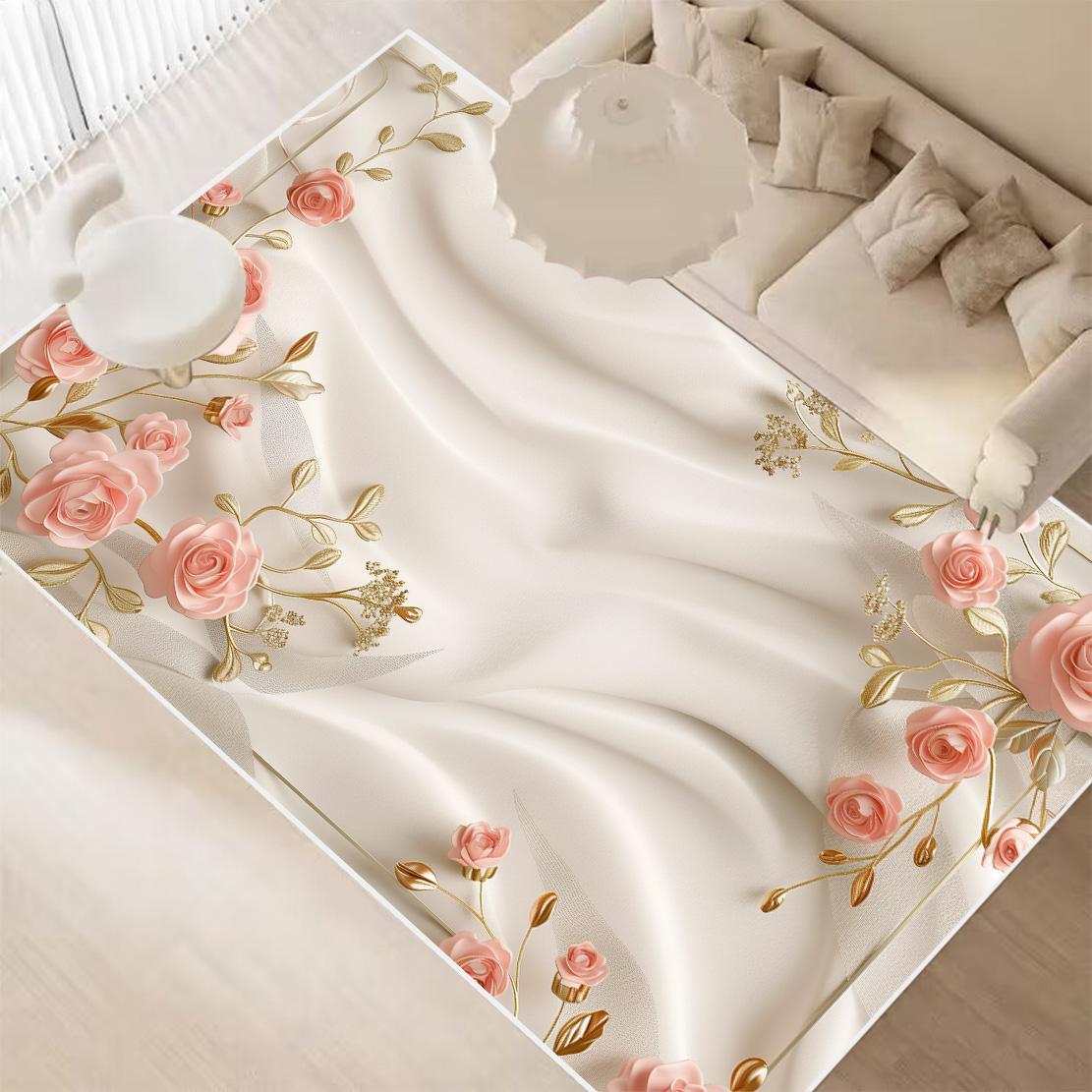 3D Floral Modern Carpets for Living Room Decoration Home Ins Light Luxury Rugs for Bedroom Non-slip Washable Cloakroom Floor Mat