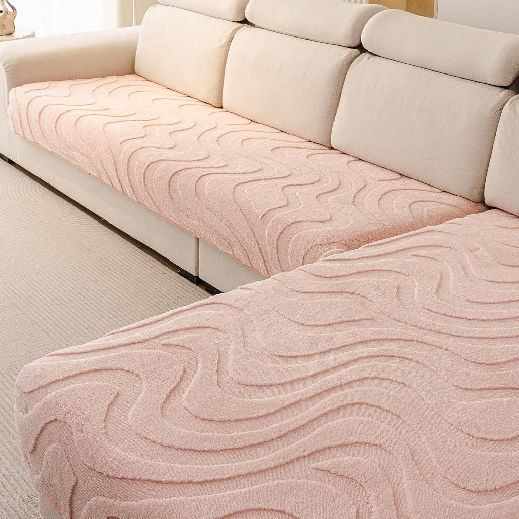 Cross-Border Cream Velveteen Plush Sofa Cushion - Autumn Winter Thick, Non-slip Modern Minimalist Design