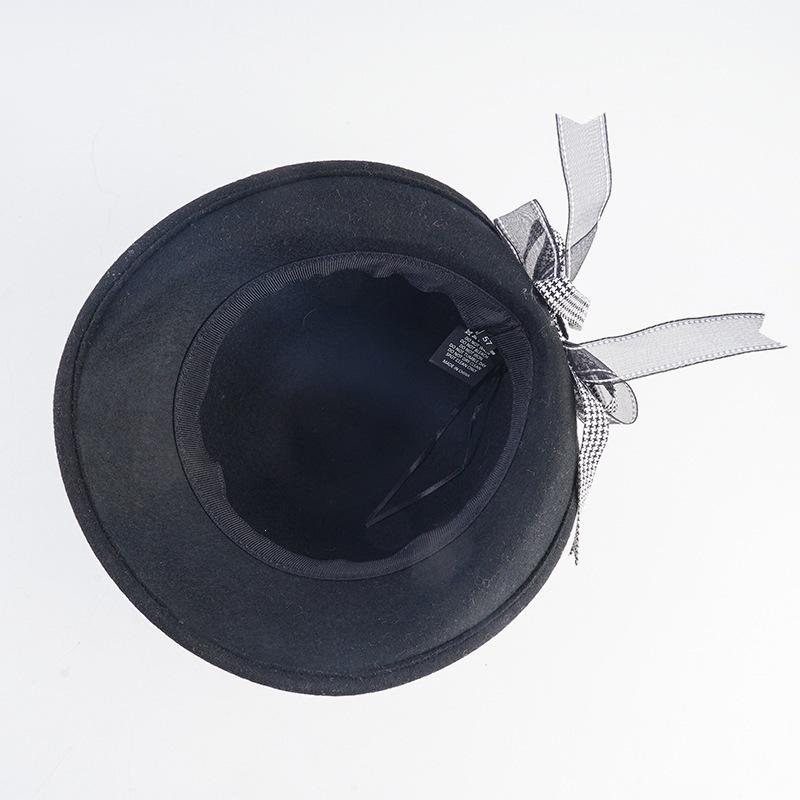 Spring and Autumn Lace Bow Wool Women's Bell Hat Short Brim Simple Fashion Atmospheric Elegant Hat