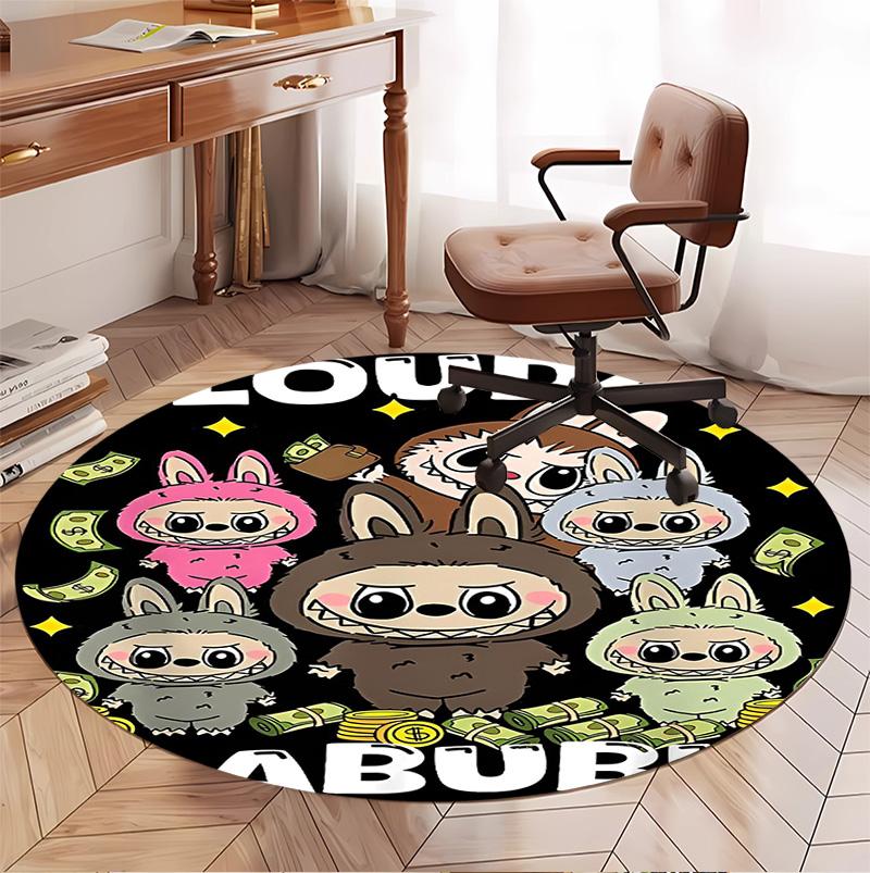 Labubu Pattern Round Rug, Indoor/Outdoor Mat, for Picnic, Gameroom, Bedroom, Office, Living Room, Home Decor Carpet, Birthday Gift