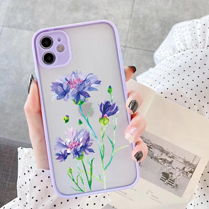 Purple Flower Phone Case for iphone 12 11 13 14 15 16 Pro Max X XS MAX XR for iphone 7 8 Plus SE 2020 Shockproof Mint Blue Cover