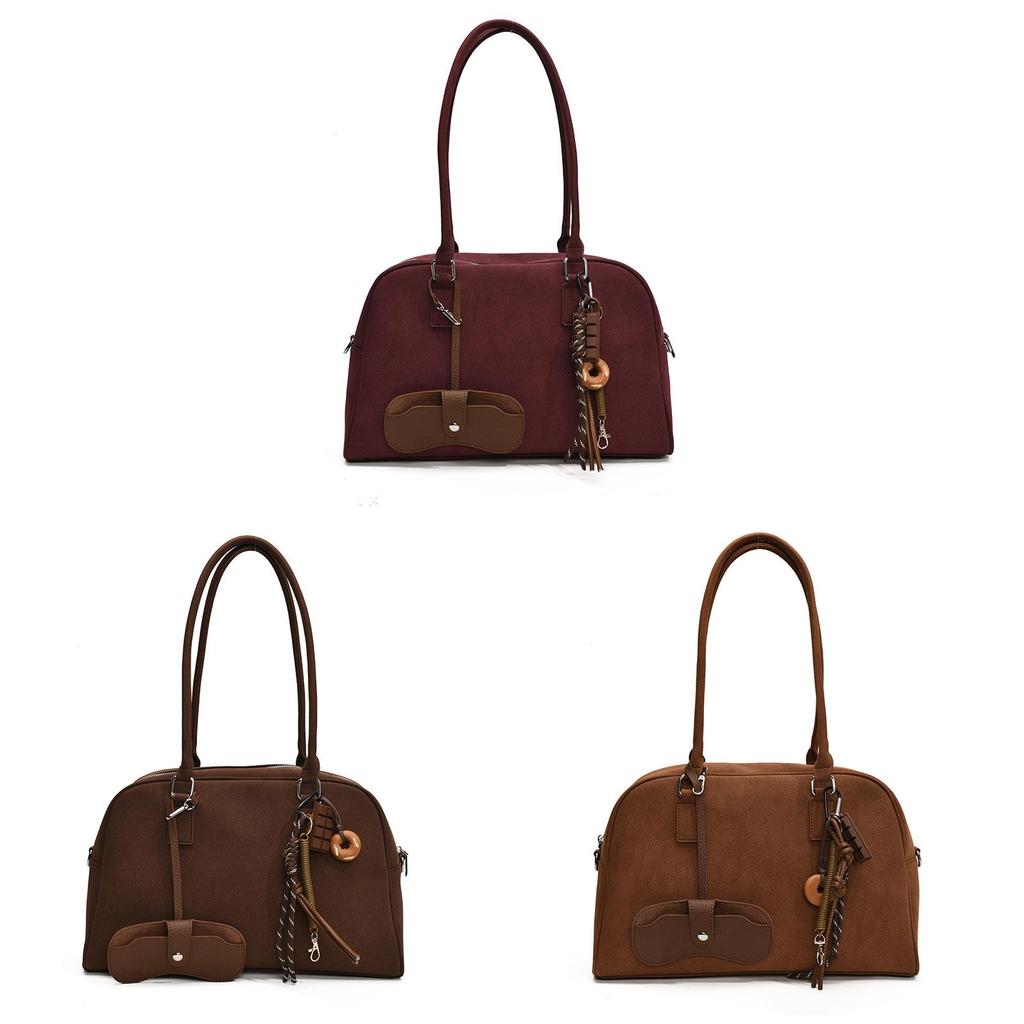 Boston Style Handbag Small Pu With Seaming Details For Work Or Casual