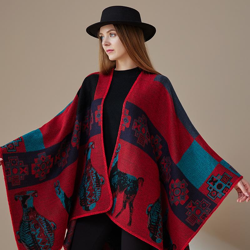 Ethnic Style Cape Shawl Travel Wear A Large Shawl With A Decorative Warm Scarf
