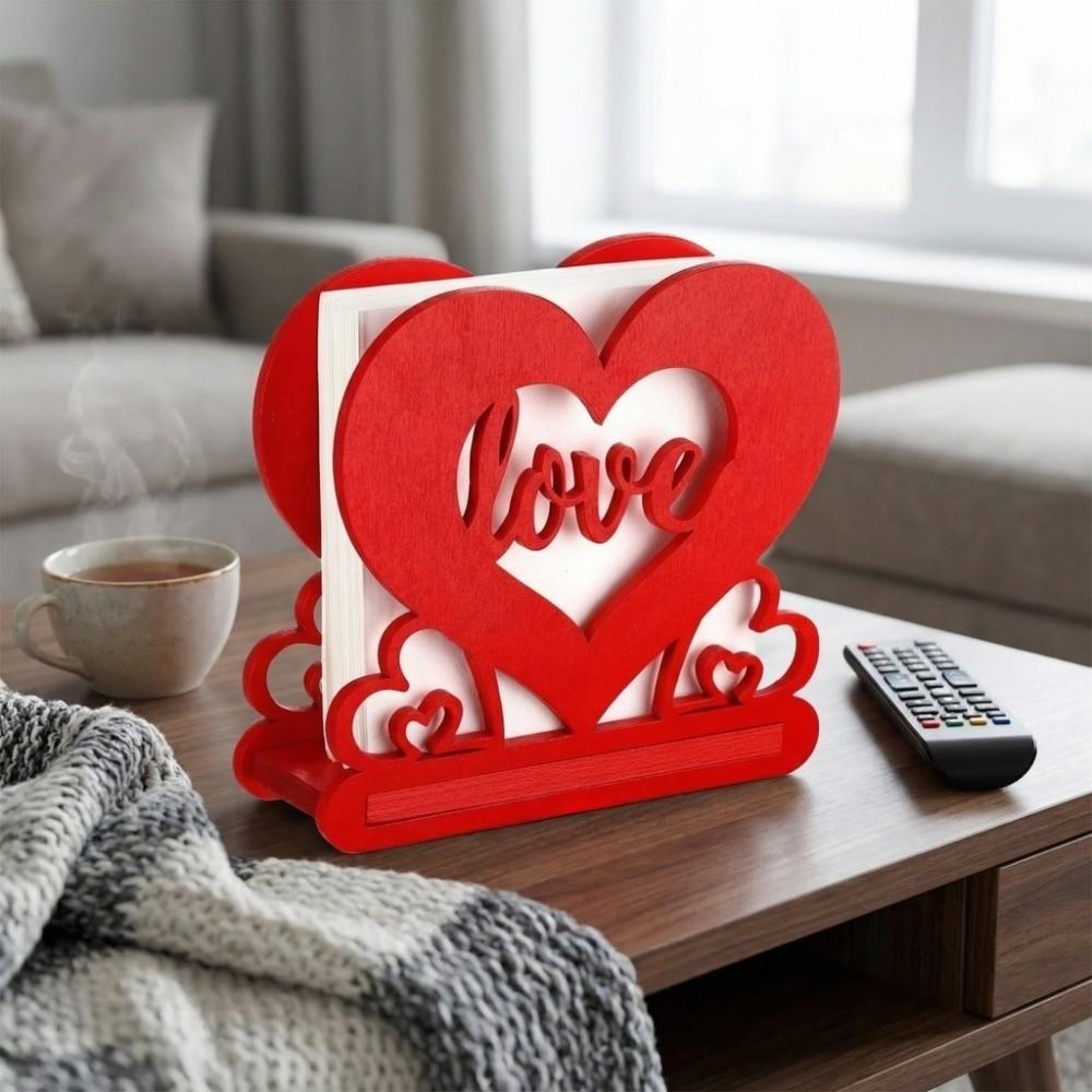 Napkin Box Valentine Day Tissue Box Wooden Ornament Heart of Baryada Valentine Love Wood Tissue Box DIY Handmade Red