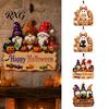 Holiday Wall Ornament Halloween Wooden Hanging Sign, Happy Door Sign with Gnomes/Ghosts, Retro Props Autumn Harvest Festival Decoration for Home Front