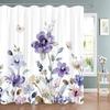 Purple Floral Shower Curtain Watercolor Flower Leaves Wildflower Polyester Fabric Washable Shower Curtains Bathroom Decoration