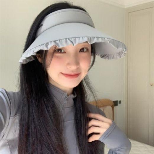Full face sun hat women's summer beach beach beach UV protection plus eaves empty top sun hat ice silk sun protection hat